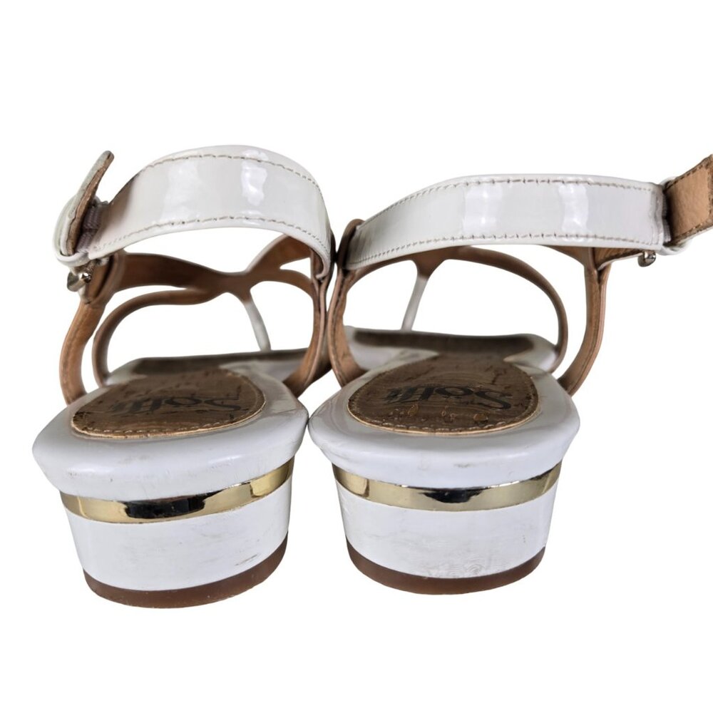 Sofft Bali Flat Sandals 9M White Tan Patent Cork Footbed Buckle Closure - Picture 4 of 10